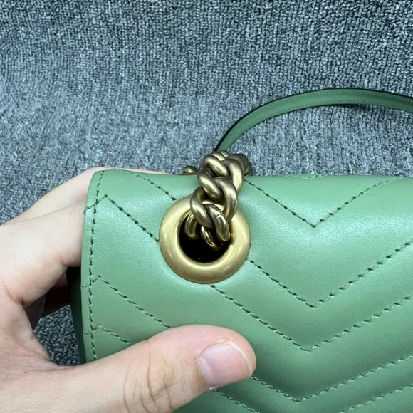 100% Authentic GUCCI GG Marmont Green Small Leather Shoulder Bag - Picture 6 of 16